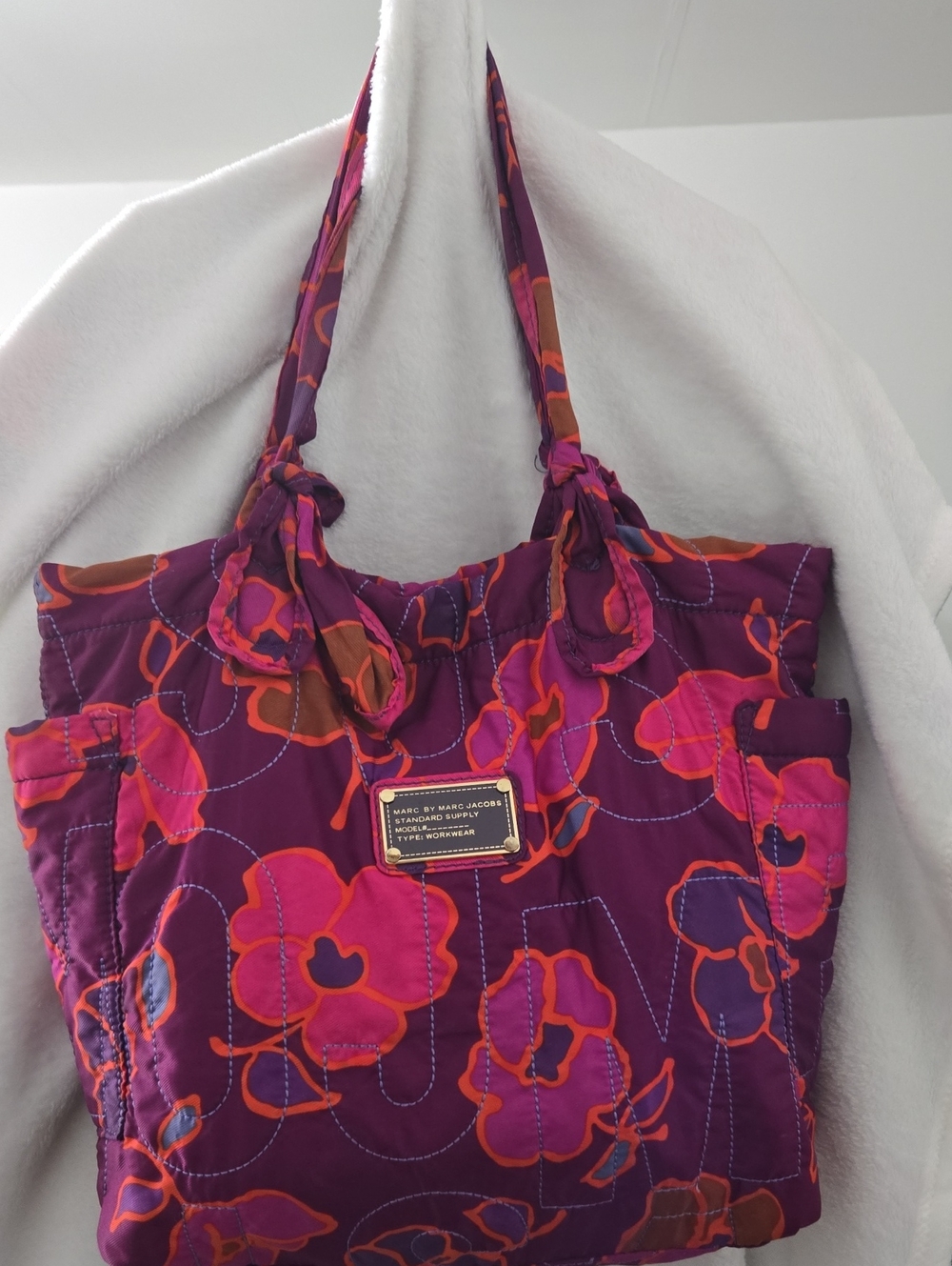 Marc by Marc Jacobs Purple Floral Quilted Tote with Pink & Orange Accents